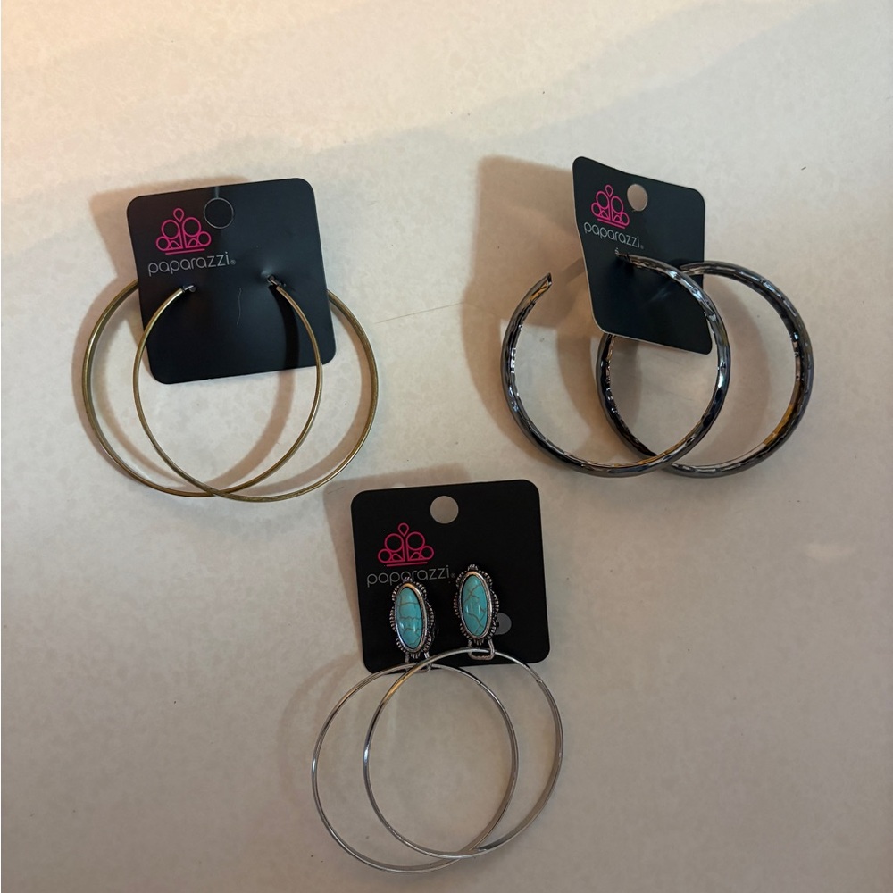 Paparazzi Gold, Silver, and Turquoise Earring Trio